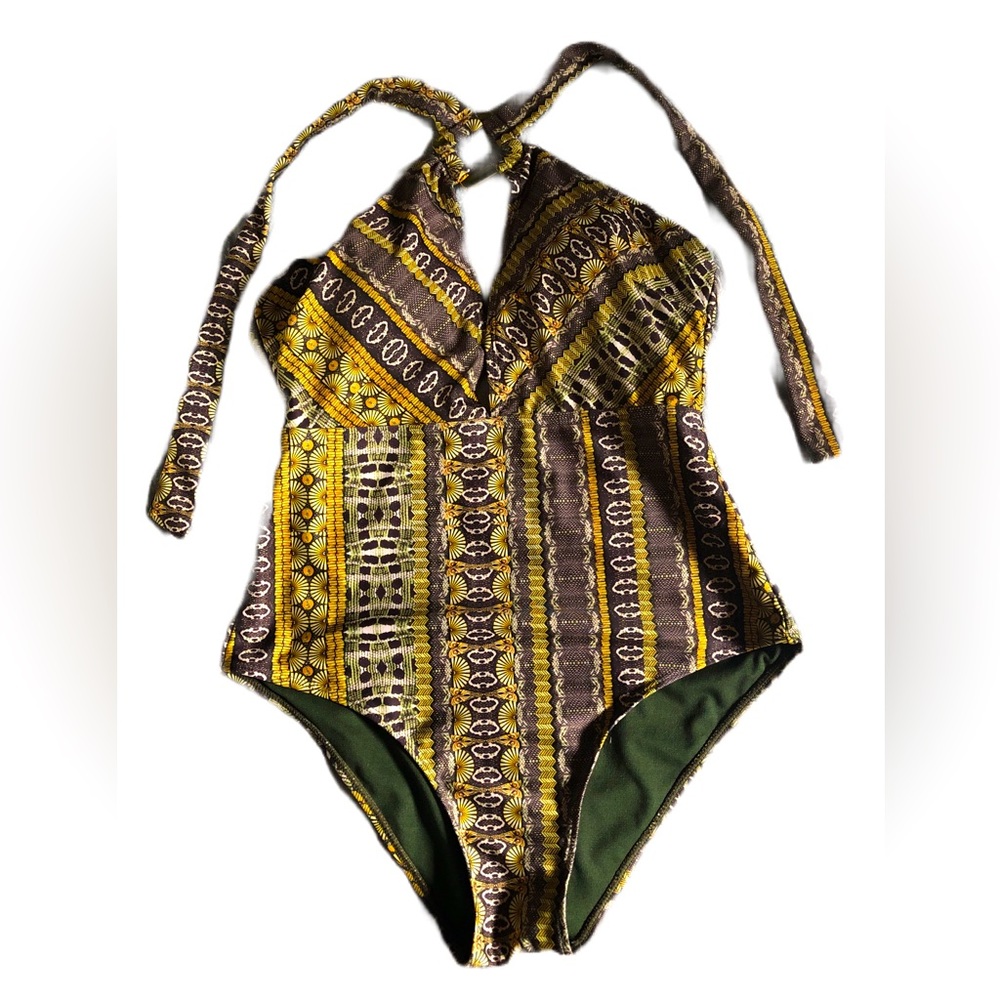 Nicole Miller 1 Piece Gold Design Bathing Suit M